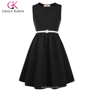 Grace Karin niños niños niñas cuello redondo sin mangas A-Line vestido negro patinador CL010482-1